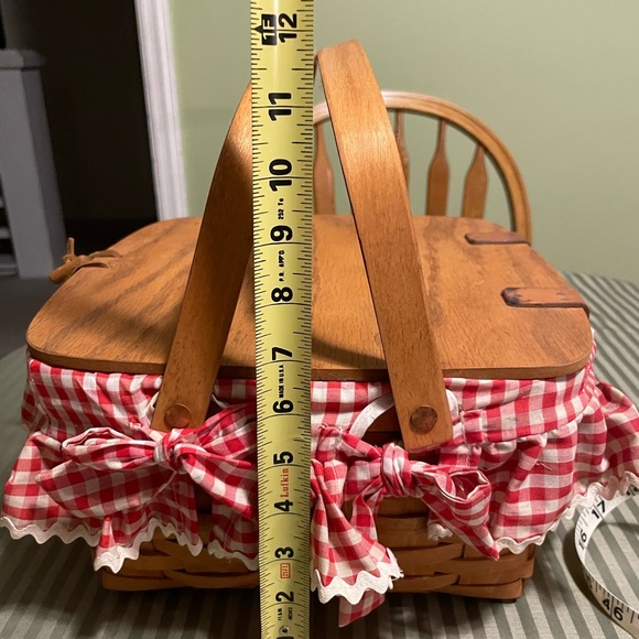 Longaberger Wood Picnic Basket with Red Gingham Bow Trim - Picture 16 of 16